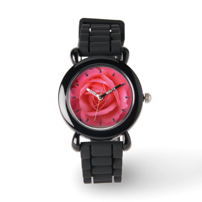 Rote Rose beobachtet romantische Uhren mit rosa Ro (Vorderseite)