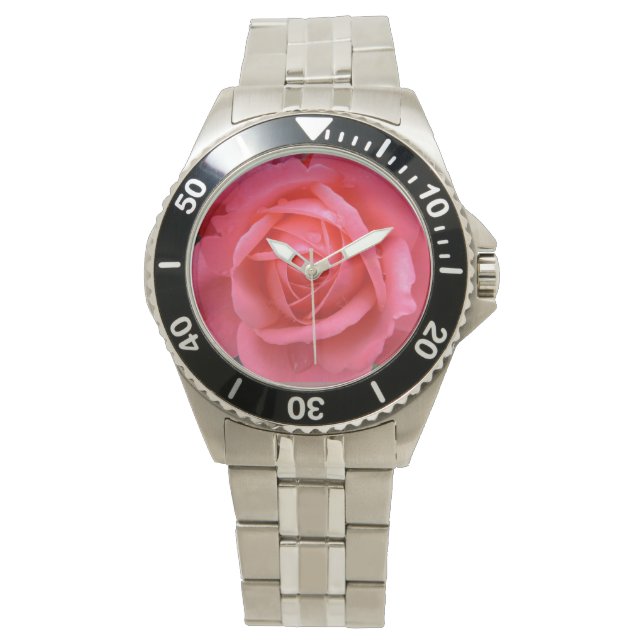 Rote Rose beobachtet romantische Uhren mit rosa Ro (Vorderseite)