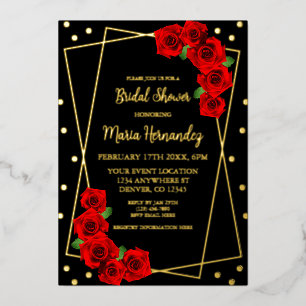 Rote Rose Black and Gold Brautparty Folieneinladung