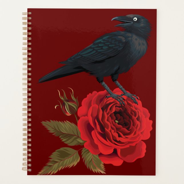 Rote Rose Black Bird Raven Planer (Vorderseite)