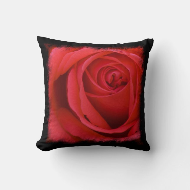 Rote Rose Black Border Kissen (Vorderseite)