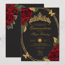 Rote Rose Black Gold Glitzer Butterfly Quinceañera