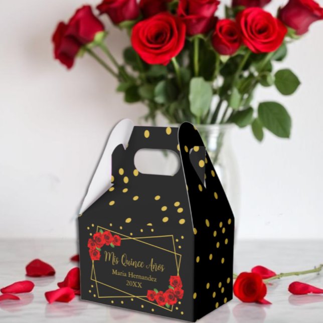 Rote Rose Black und Gold Quinceñera Geschenkschachtel (Von Creator hochgeladen)