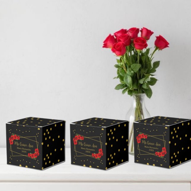 Rote Rose Black und Gold Quinceñera Geschenkschachtel (Von Creator hochgeladen)