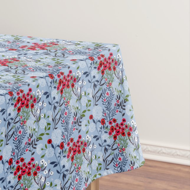 Rote Rose Blauer Weißblümchen Tischdecke (Beispiel)
