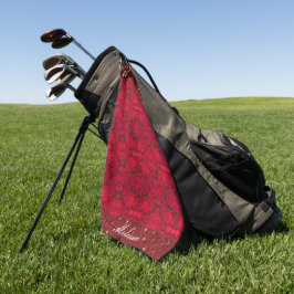 Rote Rose blüht mit Abtropfen - kundenspezifisch Golfhandtuch
