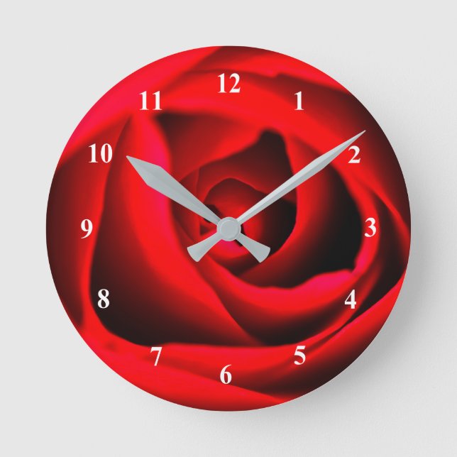 Rote Rose Blume Acrylwand Runde Wanduhr (Vorderseite)