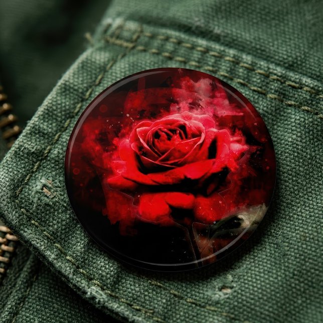 Rote Rose Blume Aquarell - bb Button (One Red Rose Watercolor on Black Background. Button)