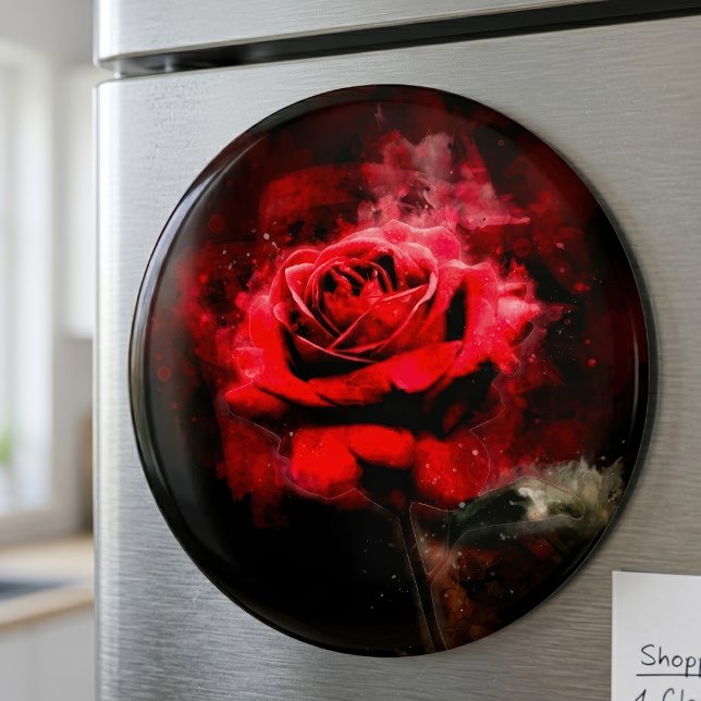 Rote Rose Blume Aquarell - bb Magnet (One Red Rose Watercolor on Black Background. Magnet)