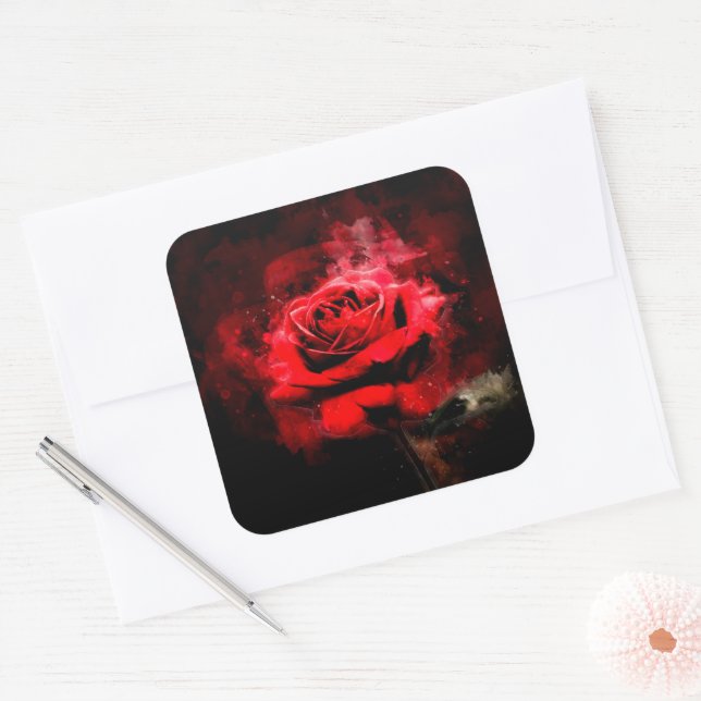 Rote Rose Blume Aquarell - bb Quadratischer Aufkleber (Umschlag)