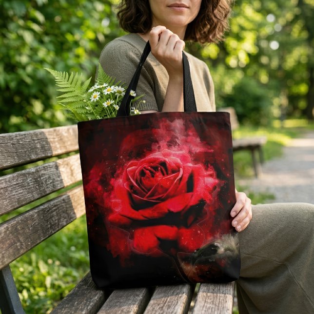 Rote Rose Blume Aquarell - bb Tasche (One Red Rose Watercolor on Black Background. Tote Bag)
