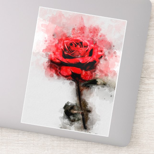 Rote Rose Blume Aquarell - wb Aufkleber (Detail)