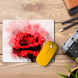 Rote Rose Blume Aquarell - wb Mousepad