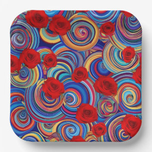 Rote Rose Blume auf Holzply Fach - Eleganter Boden Pappteller
