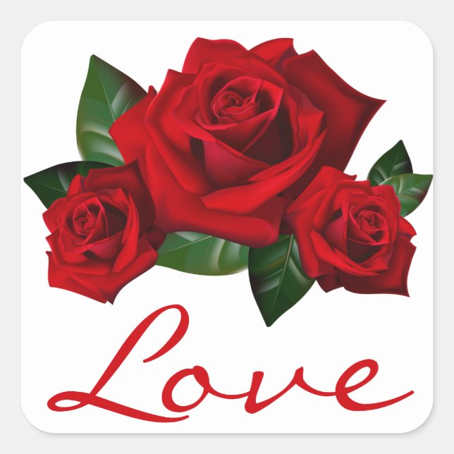 Rote Rose Blume Blumenaufkleber für Lieben Quadratischer Aufkleber (Vorderseite)