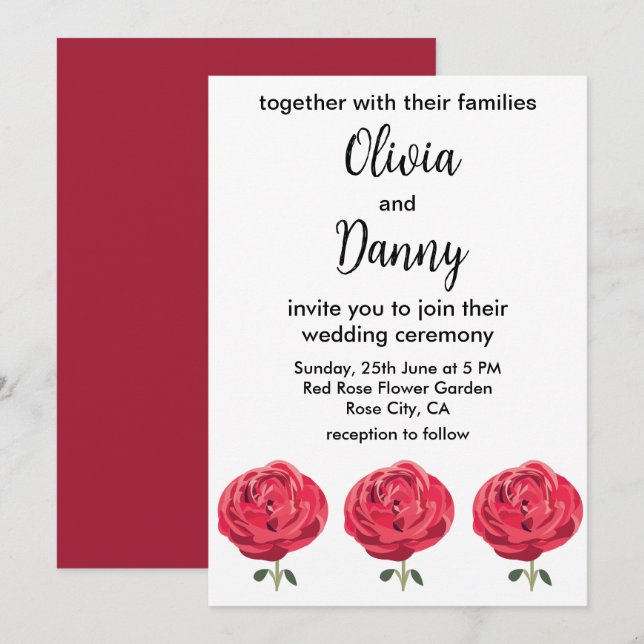Rote Rose Blume Blumensommer Rose Hochzeit Einladung (Vorne/Hinten)