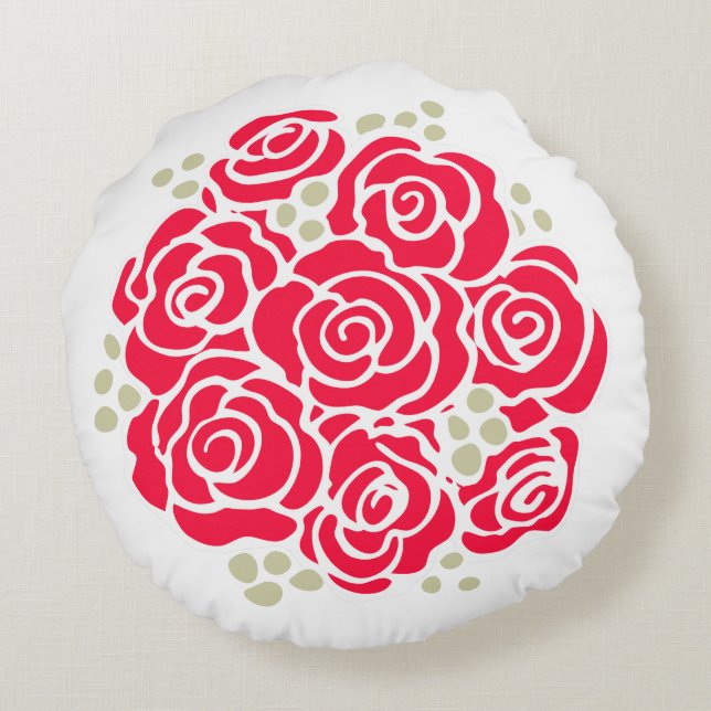 Rote Rose Blume Blumenstrauß runder Kopfkissen Rundes Kissen (Rückseite)