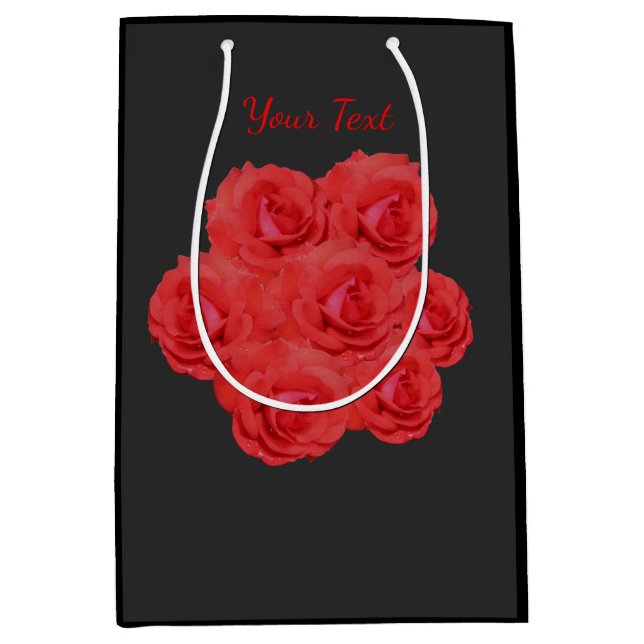 Rote Rose Blume Bouquet Personalisiert Mittlere Geschenktüte (Vorderseite)