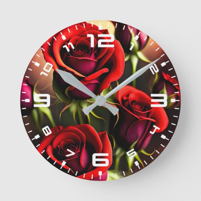 Rote Rose Blume Digitales Kunstwerk-58567 Runde Wanduhr (Vorderseite)