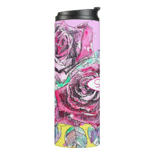 Rote Rose Blume Farbenfrohe rosa Kunst Thermosbecher
