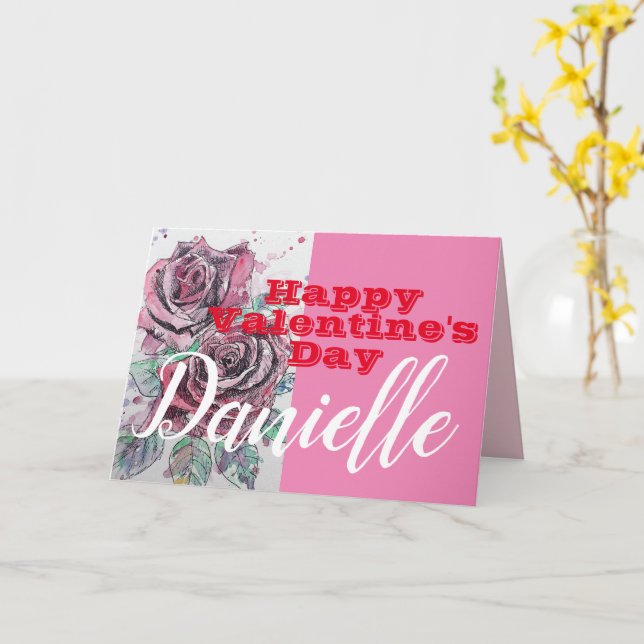 Rote Rose Blume Glückliche Valentinstag Frauen Nam Karte (Gelbe Blume)