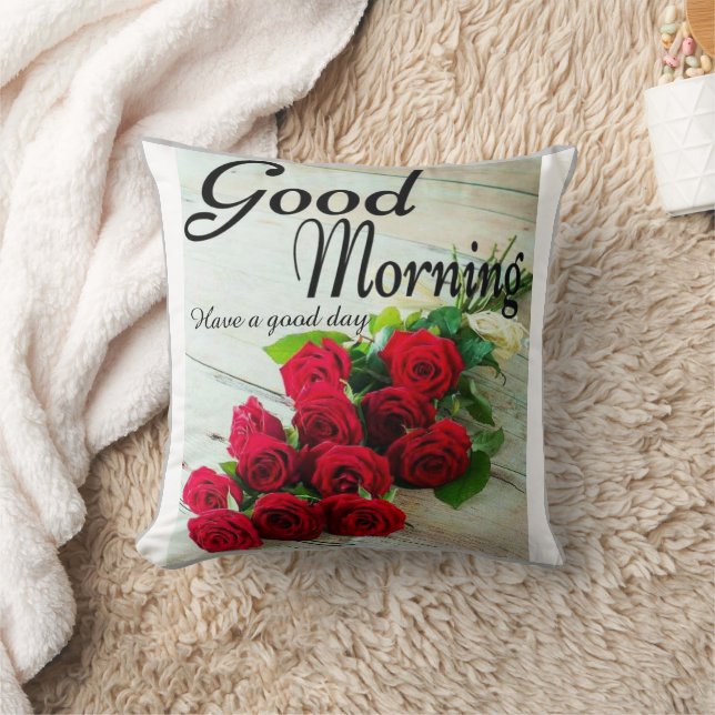 Rote Rose Blume Guten Morgen Kissen (Decke)