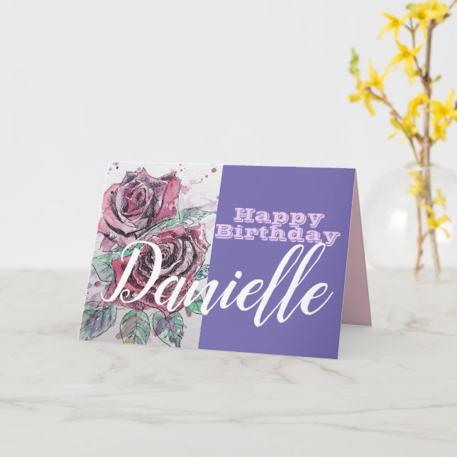 Rote Rose Blume Happy Birthday Frauen Name Card Karte (Gelbe Blume)