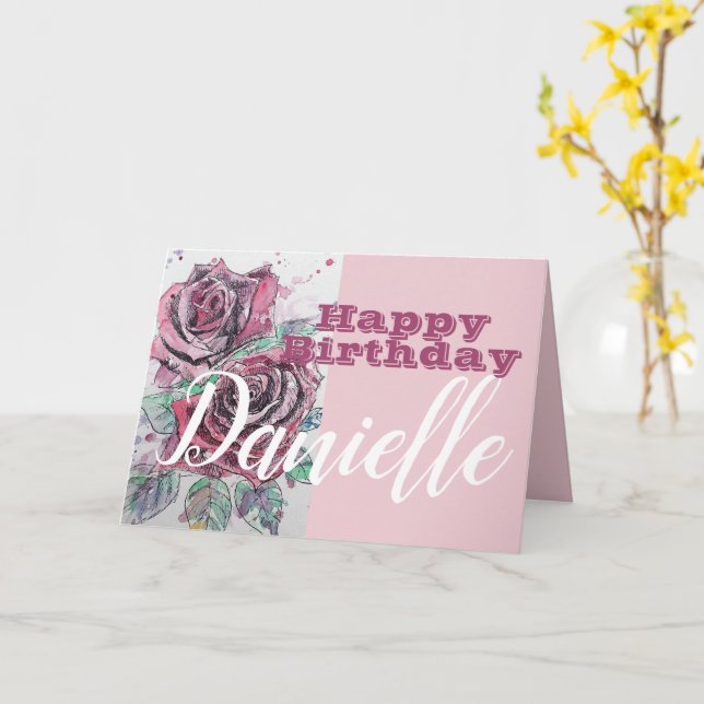 Rote Rose Blume Happy Birthday Frauen Name Card Karte (Gelbe Blume)