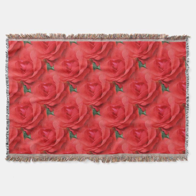 Rote Rose Blume Naturkunstmuster Decke (Vorderseite)