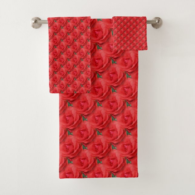 Rote Rose Blume Naturmuster Badhandtuch Set (Insitu)