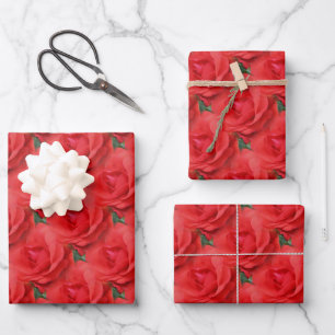 rote Rose Blume Naturmuster Geschenkpapier Set