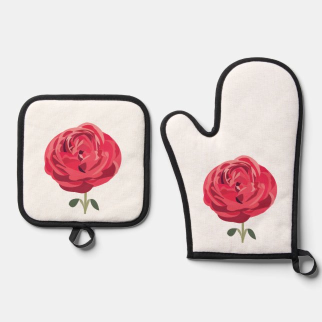 Rote Rose Blume Rote Rose Ofenhandschuh & Topflappen-Set (Vorderseite)