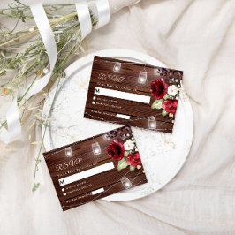 Rote Rose Blume Rustic Wood Wedding RSVP Card Karte