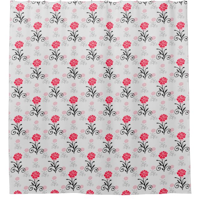 Rote Rose Blume Stalk-Muster Duschvorhang (Vorderseite)