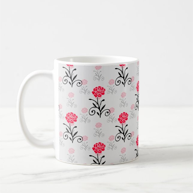 Rote Rose Blume Stalk-Muster Kaffeetasse (Links)