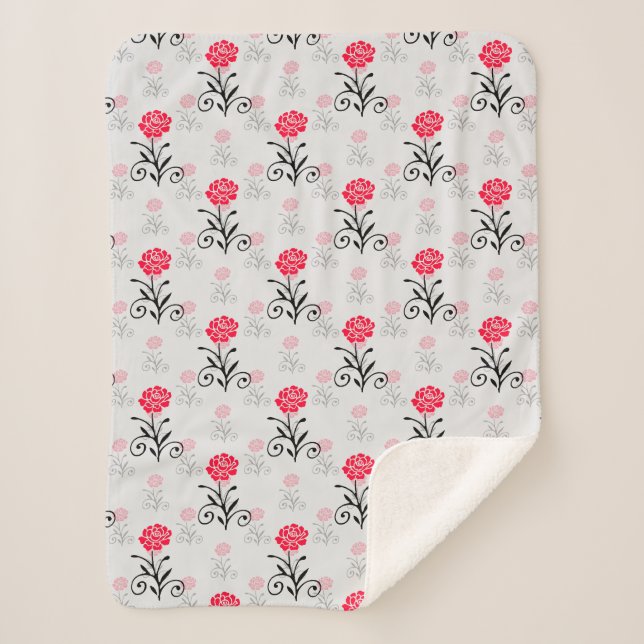 Rote Rose Blume Stalk-Muster Sherpadecke (Vorderseite)