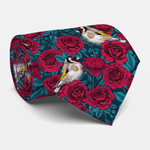Rote Rose Blume und Goldflossenvögel Krawatte