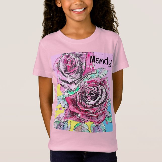 Rote Rose Blume Wasserfarben T-Shirt (Vorderseite)