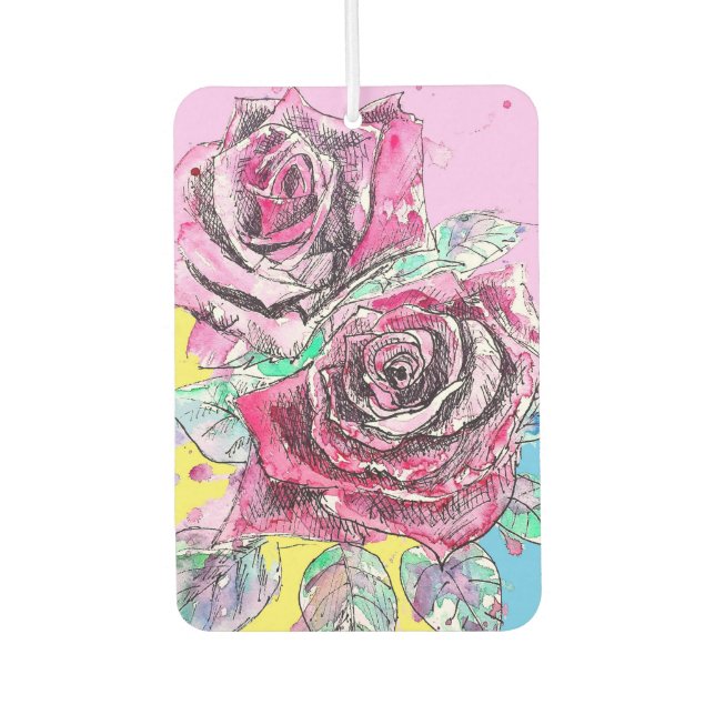 Rote Rose Blume Wasserfarbene Kunst Autolufterfrischer (Vorderseite)