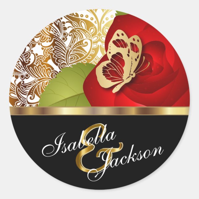 Rote Rose Blumendesign | Personalisieren Runder Aufkleber (Vorderseite)