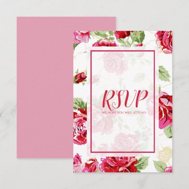 Rote Rose Blumendruck Save the Date RSVP-Karte RSVP Karte (Vorne/Hinten)