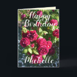Rote Rose Blumengarten Blumengarten Rose Geburtsta Karte<br><div class="desc">Rote Rose Blumengarten Blumengarten Blume Happy Birthday Card,  mit einem vollständig anpassbaren Namen. Entworfen aus einem meiner ursprünglichen Blumengartenfotos & meine ursprüngliche Schrift,  genießen Sie!</div>