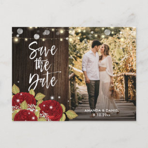 Rote Rose Blumenmuster Save the Date Foto Postkart Ankündigungspostkarte