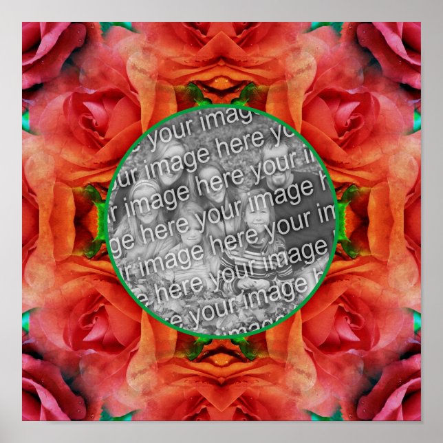 Rote Rose Blumenrahmen Ihr Foto hinzufügen Poster (Vorne)