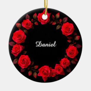 Rote Rose Blumenreath im Schwarzen Hintergrund Keramik Ornament