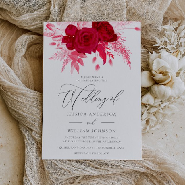 Rote Rose Boho Floral Wedding Einladung (Von Creator hochgeladen)