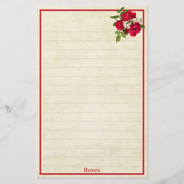 Rote Rose Bouquet Floral Fotocreme BG Briefpapier (Vorderseite)