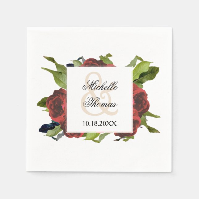 Rote Rose Bouquet Floral Wedding Serviette (Vorderseite)