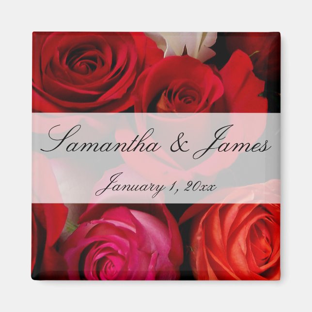 Rote Rose Bouquet Personal Wedding Magnet (Vorne)