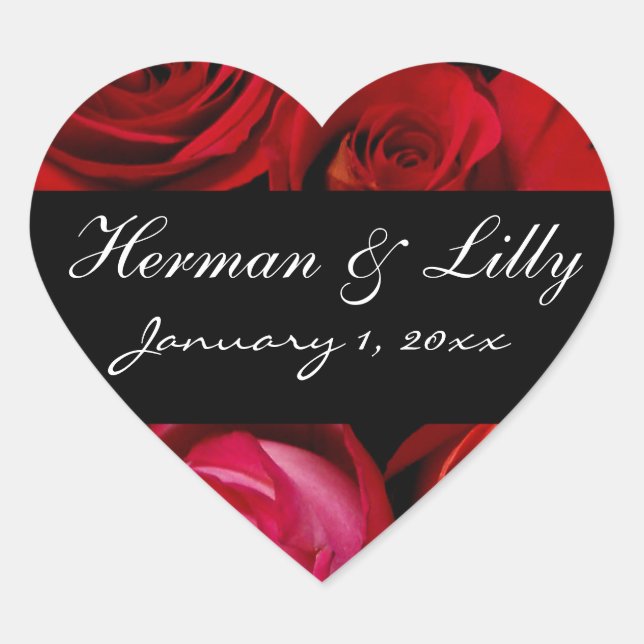 Rote Rose Bouquet Personalisiert Wedding Herz-Aufkleber (Vorderseite)